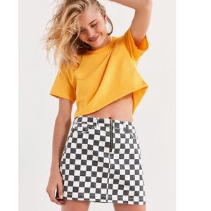 BDG Checkered Denim Zip Mini Skirt